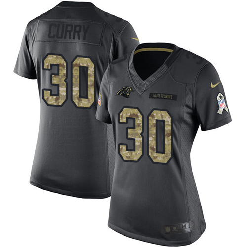 Women's Limited Stephen Curry Nike Jersey Black - #30 2016 Salute to Service NFL Carolina Panthers